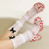 Big Size 43 High Quality Women's y2k Block High Heels Sweet Strawberry Print Mary Jane Pumps Black Pink Platform Lolita Shoes