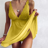 Sexy Lingerie Dress Women Lace Mesh See Through Nightdress Solid Slim V Neck Slip Sleepwear Summer Hot Nightgown Night Shirts