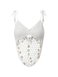 Women Sleeveless Tie Shoulder Strap Asymmetric Hem Camisole Solid Color Crochet Cami Tops Summer Crop Tops