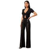 2026 Women's Solid Color Lace Spliced   Flare Pants Trousers