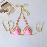 Halter Crystal Rhinestone Diamond Bikini 2025 Female Swimsuit Women Swimwear Two-pieces Bikini Set High Cut Bathing Suit Swim