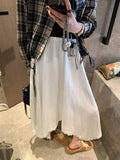 Spliced Lace Elastic High-waisted Slimming Skirt White Lace Trim Skirt Elastic Waist Casual Summer Style Skirt For Women 6S7Q