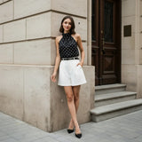 Phantasy Office Lady Polka Dot Tanks Eleghant Halter Black Top Women Sexy Lace up Sleeveless Red Vest 2026 Summer Clothing