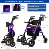 Rolling Walker Wheelchair Combo With Adjustable Seat And Handle
