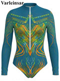 S - XXL New Printed Long Sleeve With Pants Zipper Women Swimwear One Piece Swimsuit Female Padded Bather Bathing Suit Swim V8356