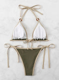 Women Green Halter Micro Ring String Bikini Sets Two Pieces Tie Thong Swimsuit Swimwear Bathing Suit Beach Outfits Biquini
