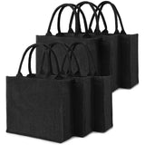 ABQR 6PCS Black Burlap Tote, Tote Bags with Handles & Laminated Interior, Wedding Bridesmaid Gift Bags, Blank Bags