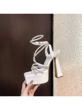 15CM Sexy Party Women's Pumps Summer Sandals Thick High Heel Platform Fish Mouth Shoes Black White Sandalias De Mujer