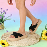 Ladies Sandals Slippers Solid Colour Bow Beach Outer Wear Flat Bottom Large Size Anime Slippers For Women Dressy Sandalias