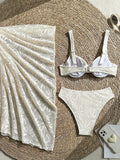 DEKA Halter Push UP Swimwear White Lace-up 3 Piece Skirt Bikini Set Women Tied Swimsuit Backless Beach Bathing Suit