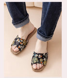 Breathable Indoor Linen Slippers For Women Men Home Floor Shoes Chinese Style Emrobidery Anti-slip Couples House Bedroom Slides