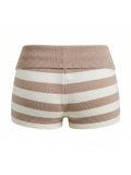 Summer Women's Trendy Shorts Foldover Waistband Striped Knit Shorts Beach Casual Streetwear