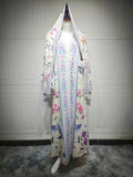 Modest Abaya Printed Open Abaya Lightweight Long Sleeve Abaya Two Piece Headscarf Kaftan Dubai Muslim Set Women Hijab Gown