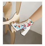White Floral Embroidered Peep Toe Lace-Up Chunky Block Heel Platform Hollow Out Ankle Sandal Boots for Women