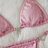 Bikini 2026 Sexy Heart-shaped Rhinestone Tassel Shining Fabric Solid Swimwear Swimsuit Women Bikini Set Bathing Suit Bikini Luxe