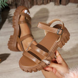 Plus Size 43 Ankle Buckle Thick Sole Rome Sandals Women 2026 Pu Leather Platform Beach Sandles Woman Non Slip Summer Sandalias