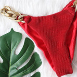 Halter Ribbed Metal Chains Diamond Bikini Women Swimsuit Female Swimwear Two-pieces Bikini Set Bather Bathing Suit Swim Lady