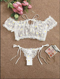 Toucheart Sexy Underwear Lace Lingerie Set For Women Off-Shoulder Small Chest Bralette+Thong Beachwear Transparent Bra Set New