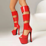 Summer Women Platform Tall Gladiator Sandals Knee High Cut Out Thin Heeled Rome Sexy Nightcllub Pole Dance Shoes 43