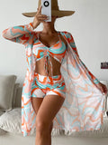 3 Pieces Sexy Print Bikini 2026 Women High Waist Swimsuit & Kimono Swimwear Female Lady Bathing Suit Swimming Summer Beachwear