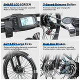Adults Electric Bicycle, 26" 24" Electric Mountain Bike with 36V Battery Peak 500W Motor,21 Speed Ebike Electric Bike for Adults