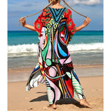 2026 New Colorful Kaftan Tunic Beach Dress Beach Wear Beachwear Beach Cover Up Cover-upsLoose Maxi Dress Female Women V4428