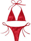Sexy Satin Halter Brazilian Padded Bikini Female Swimsuit Women Swimwear Two-Pieces Bikini Set Bather Bathing Suit Swim V4966S