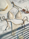 2025 Halter Wrinkled Weaved Bikini Women Swimwear Female Swimsuit Two Pieces Bikini Set Brazilian Bathing Suit Swim Beach Wear