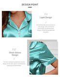 Luxurious Satin Pajama For Women Turn-down Collar Button Top & Shorts Sleepwear & Loungewear for Summer Home Clothes Suit