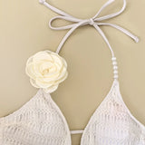 Sexy White Pink 3D Flower One Piece Swimsuit Skirts Sets Women Hollow Out Backless Thong Bikini Beach Bathing Suit Swimwear 2026