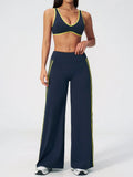 Women's Tracksuit Color Blocked Yoga Sets V Neck Sports Bra High Waist Flare Pants Fitness Suit Outdoor Running Workout Clothes