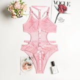 Toucheart Erotic Halter Bodysuit Large Mesh Splicing Andheavy Craftsmanship Women Hollow Seductive Intimate Hot Private Bodysuit