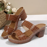 2025 Pu Leather Chunky Heel Sandals Women Plus Size 36-43 Platform High Heels Slippers Woman Lightweight Open Toe Summer Sandles