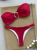 XS - L Metal Ring Bandeau Bikini Women Swimwear Female Swimsuit Two-pieces Bikini set Brazilian High Cut Bathing Suit Swim Lady
