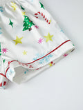 Women's Christmas Satin Pajama Set Long Sleeve Lapel Santa Claus/Christmas Tree Print Shirt Shorts Two Pieces Sleepwear