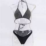 2026 Summer Pearl Decor Women's Swimsuit Shiny Strappy Swimwear Sexy Backless 2 Pieces Suit Femme Lace Up Bathing Suit Beachwear