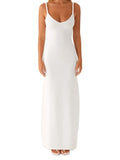 Women Sleeveless Summer Solid Color Twisted Straps Dresses V-Neck Backless Party Club Vacation Beach Long Dresses