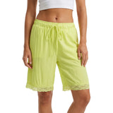 Fashion Women's Loose Shorts Drawstring Elastic Waist Lace Trim Wide Leg Mid Pants Summer Casual Lounge Out Going Shorts