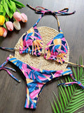 2026 New Women's Swimsuit Neck Hanging Bikini Set Split Beach Swimsuit 2-piece Set with Tassel Decoration