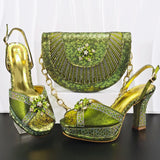 Doershow Italian COFFEE Shoes And Bag Sets For Evening Party With Stones Italian Leather Handbags Match Bags! HM1-1