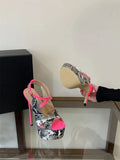 New Sexy Snake Print Leather Platform High Heels Sandals Women Fashion Peep Toe Buckle Strap Stiletto Party Dress Shoes