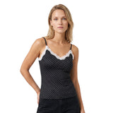 Women Summer Lace Trim Camisoles Sexy Dot Print Slim Fit V Neck Spaghetti Strap Tops