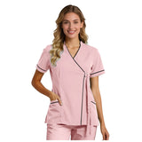 Top For Women Soft V Neck Open Front Scrub Tops Stretchy Short Sleeve Side Tie Shirts ropa de mujer