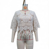 Half Sleeve Hollow Out Solid Crochet Knitted Tunic Beach Cover Up Cover-ups Beach Dress Beach Wear Beachwear Female Women V8401