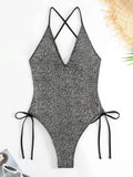 DEKA Sequins One Piece Swimwear Shiny Deep V Swimsuit Female Monokini Sexy Women's Push Up Glitter Swimsuit