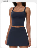 2 Piece Yoga Skirt Set Women Outdoor Neck Hanging Sports Vest High Waist Pleate A Line Skorts Fitness Suit Gym Workout Clothes