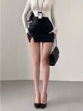 Mature Pure Desire Sexy High Waist Hip Slit Anti-Exposure Bodycon PU Leather Mini Skirt Fashion Sexy Women Mini Skirts 99JO