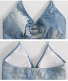 Swimsuit Women's Blue Tie Dye Split Bikini Cover, Sexy Women's Hot Spring Swimsuit Three Piece Set