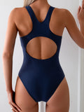 2026 Sporty Slim One Piece Swimsuit Women Color Matching Swimwear Female Sexy Bathers Bathing Swimming Swim Suit Beachwear XXL