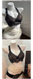 Elegant French Halter Neck Bra Set, Lace Wireless Bralette for Small Bust, Push Up Sensual Underwear Bralette & Panty MOYISU Bra